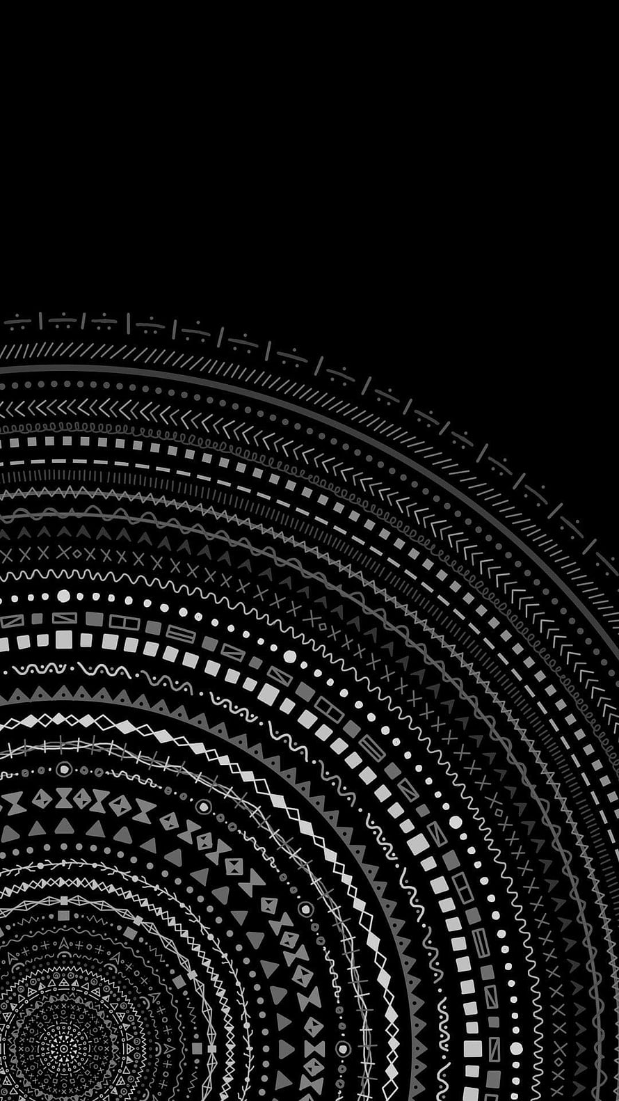 Intricate Black and White Geometric Mandala Pattern with Concentric Tribal Rings HD phone wallpaper
