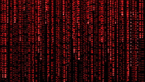Red Matrix Digital Rain with Japanese Characters and Glitch Text HD wallpaper