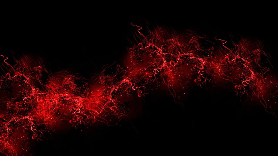 Vibrant red ink swirls and fluid paint explosion on a deep black background HD wallpaper