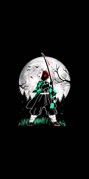 Inosuke Hashibira Demon Slayer Anime Wallpaper With Full Moon Background HD phone wallpaper