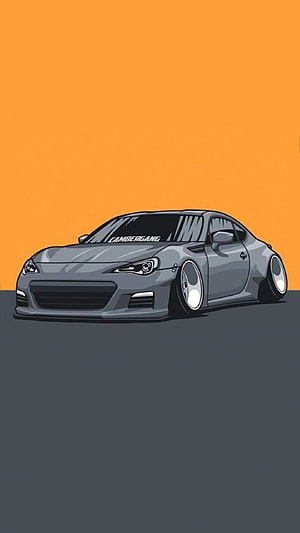 Gray Subaru BRZ Stance Illustration With Orange Background HD phone wallpaper