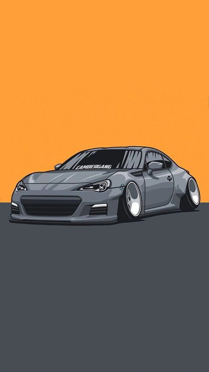 Gray Subaru BRZ Stance Illustration With Orange Background HD phone wallpaper