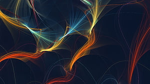 Abstract Fractal Art With Glowing Neon Light Streaks On Dark Blue Background HD wallpaper