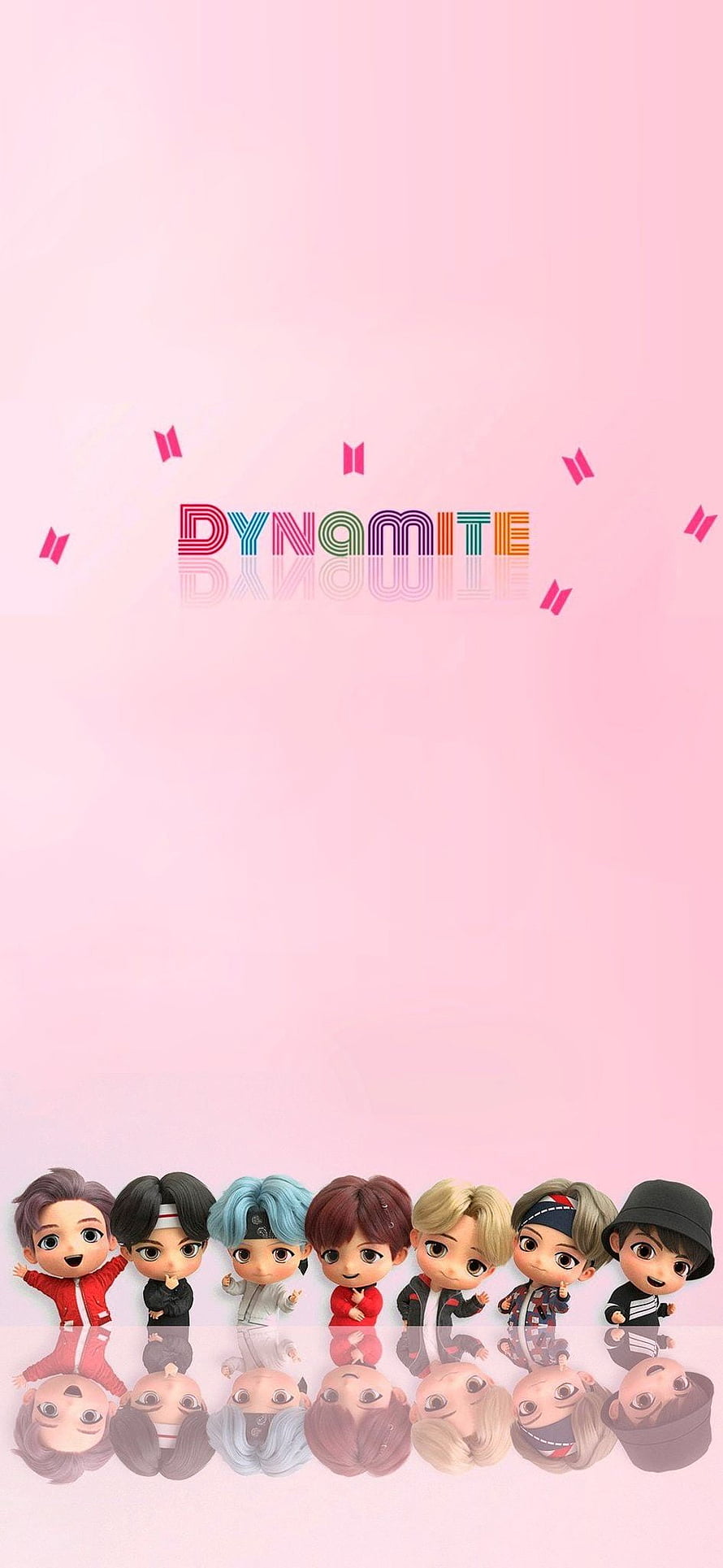 BTS Dynamite Chibi Characters Pink Background Wallpaper HD phone wallpaper