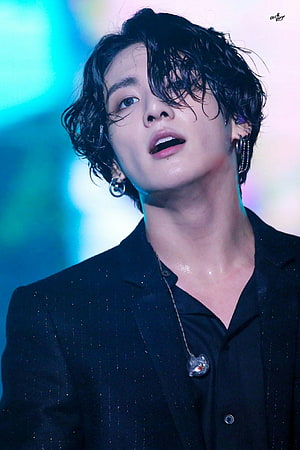 Jungkook BTS K-pop idol concert performance portrait with wet hair and black suit, Salma Fernandez on and . Bts, BTS Jungkook Long Hair HD phone wallpaper
