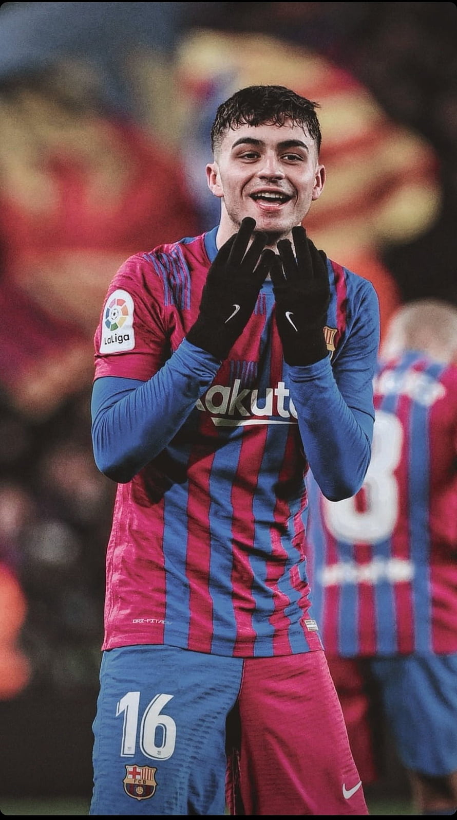 Pedri in FC Barcelona Home Kit Celebrating on the Pitch HD phone wallpaper