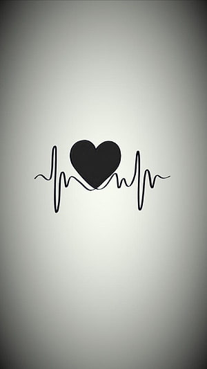 Minimalist Black Heart With ECG Pulse Line On Grey Gradient Background HD phone wallpaper