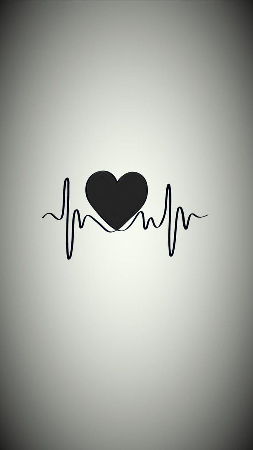 Minimalist Black Heart With ECG Pulse Line On Grey Gradient Background HD phone wallpaper