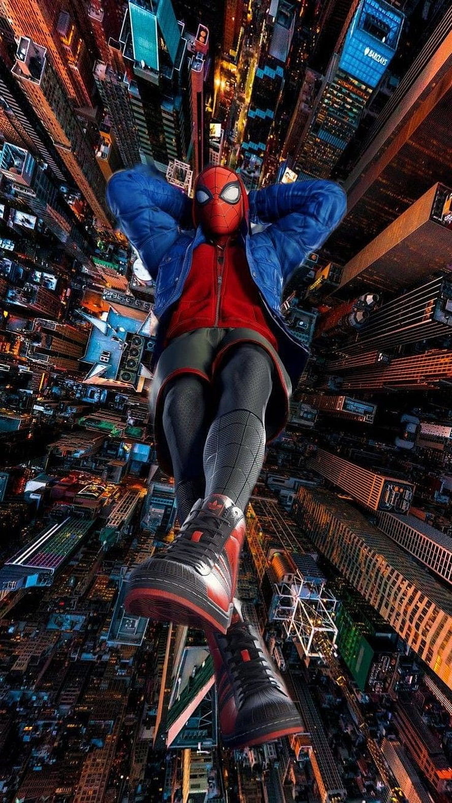 Spider-Man Miles Morales relaxing in New York City skyline at night, Spiderman city, dibujos, deporte HD phone wallpaper