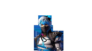 Arctic Blue Bundle Character with White Hair and Face Mask HD wallpaper