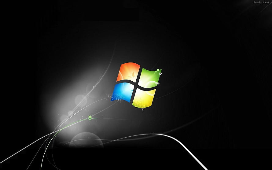 Windows 7 Logo on Dark Background with Abstract Light Streaks and Glowing Effects HD wallpaper