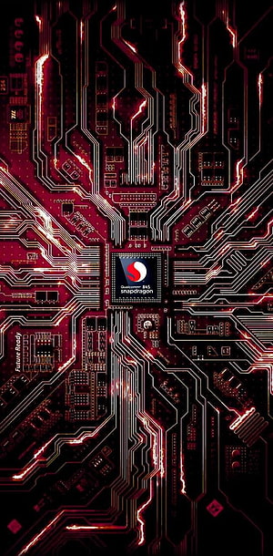 Qualcomm Snapdragon 845 Processor on Glowing Red Circuit Board HD phone wallpaper