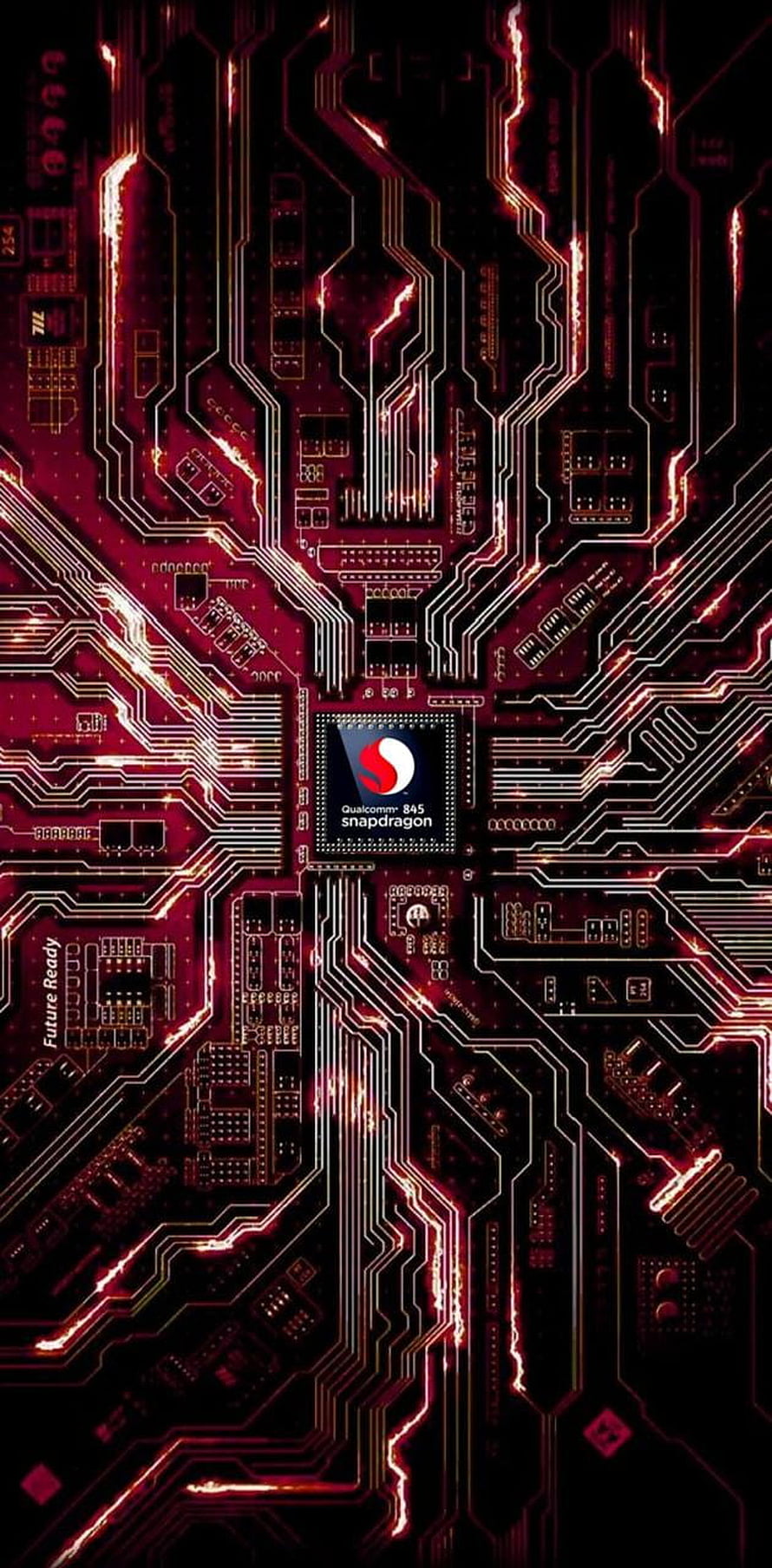 Qualcomm Snapdragon 845 Processor on Glowing Red Circuit Board HD phone wallpaper