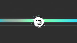 Linux Mint Glitch Art Logo with Neon Cyan and Green Horizontal Light Streaks on Dark Background HD wallpaper