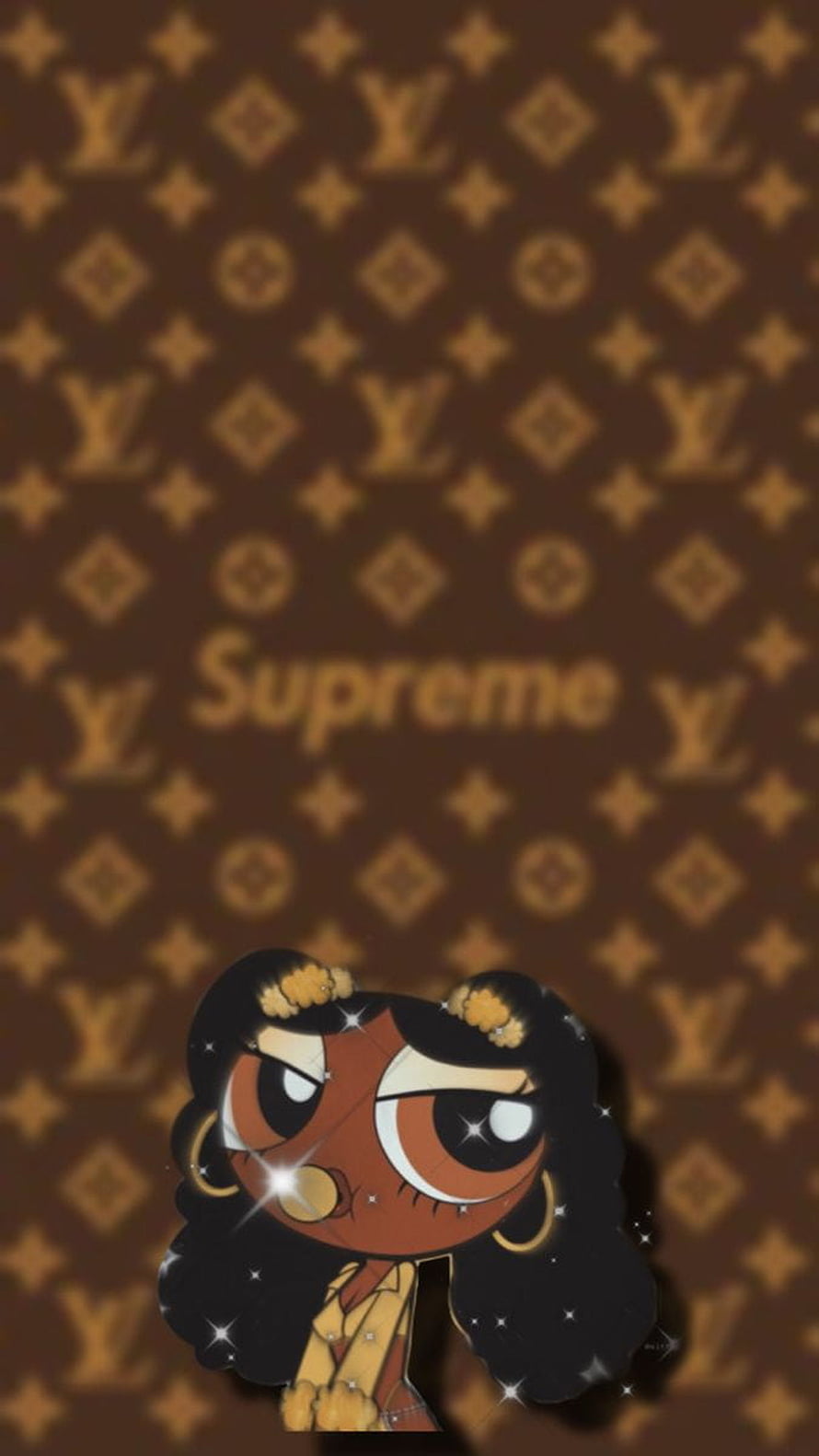 Cartoon Baddie Girl with Sparkles on Louis Vuitton Monogram and Supreme Background HD phone wallpaper