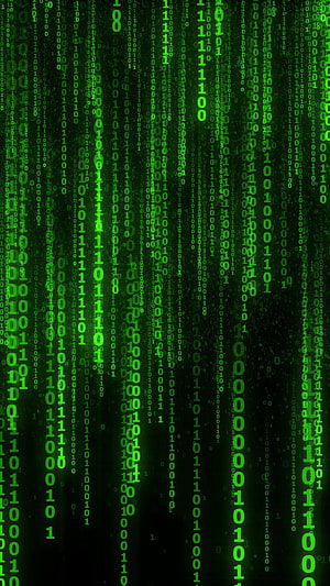 Green Binary Code Rain on Black Background Digital Matrix Style Wallpaper HD phone wallpaper