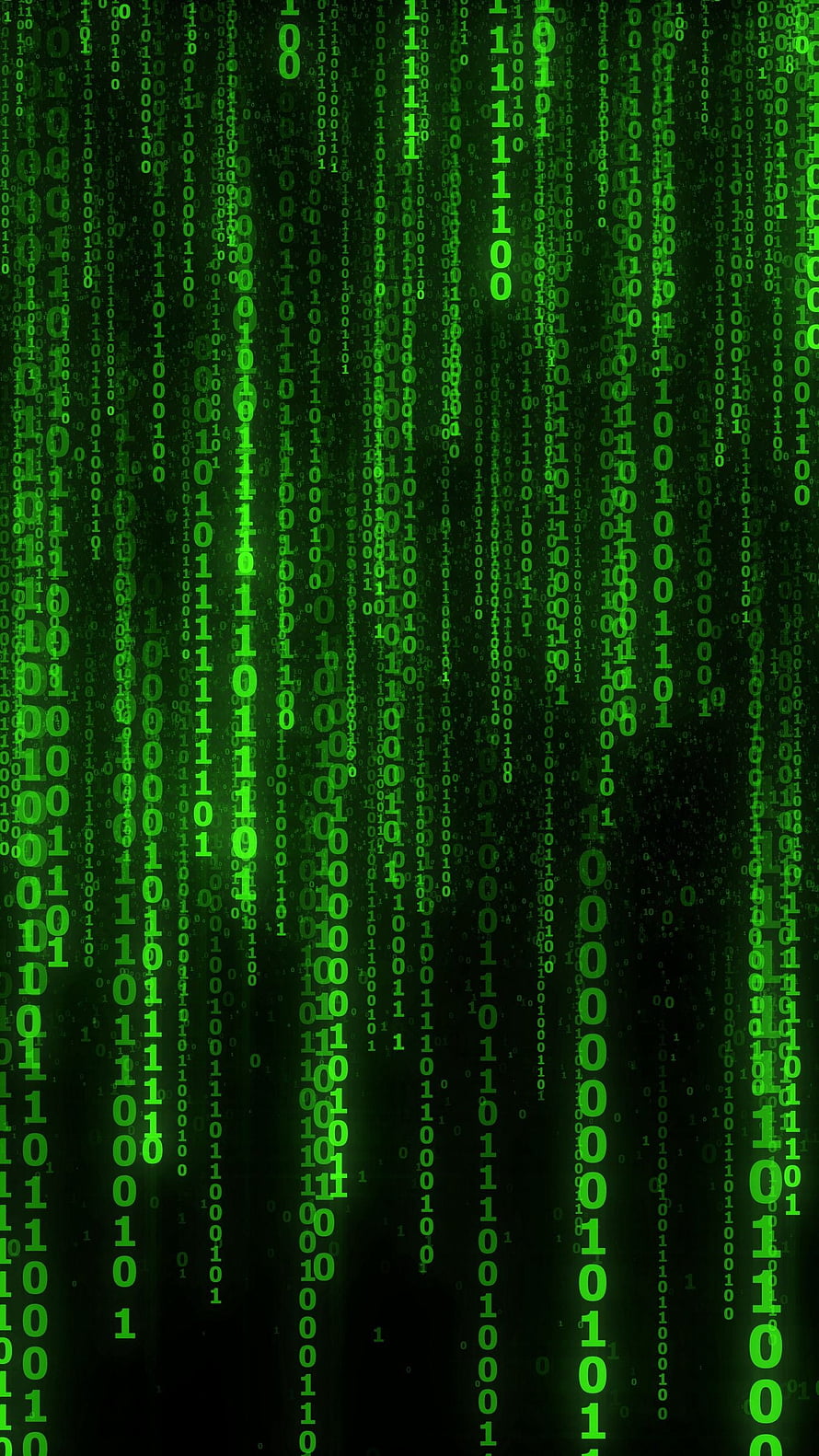 Green Binary Code Rain on Black Background Digital Matrix Style Wallpaper HD phone wallpaper
