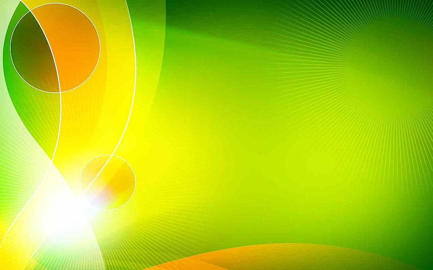 Vibrant Green and Yellow Abstract Background with Geometric Circles and Light Rays HD wallpaper