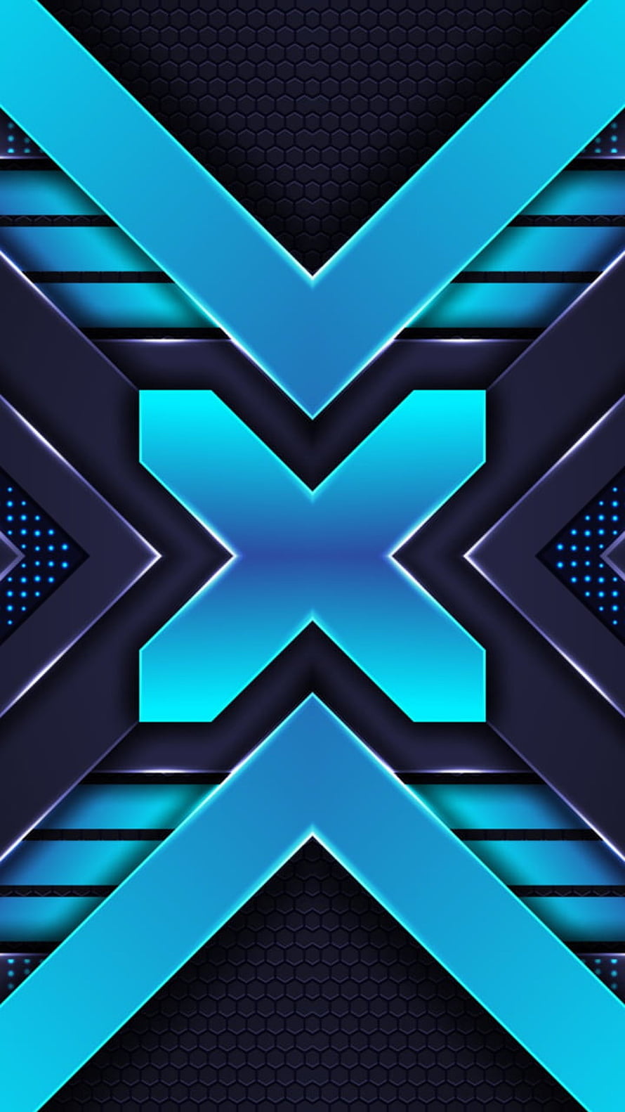 Neon Cyan X Geometric Pattern on Dark Hexagonal Background HD phone wallpaper