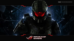 Asus Republic of Gamers Dark Sci-Fi Helmet Wallpaper HD wallpaper
