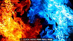 Vivid Blue and Orange Fire Flames on Black Background HD wallpaper