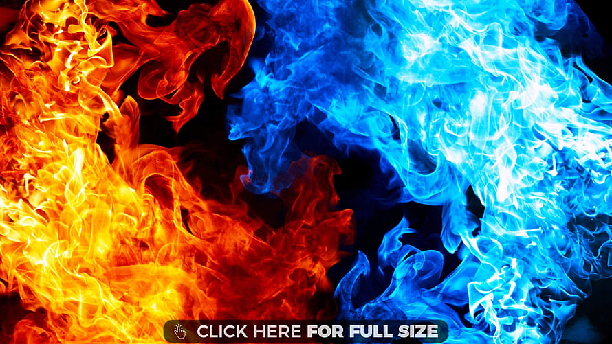 Vivid Blue and Orange Fire Flames on Black Background HD wallpaper