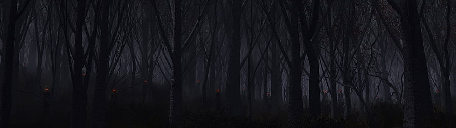 Eerie Dark Forest Scene with Glowing Embers and Misty Atmosphere HD wallpaper