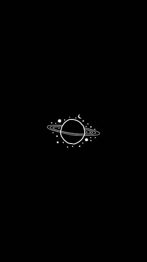 Minimalist White Ringed Planet Illustration on Black Background HD phone wallpaper