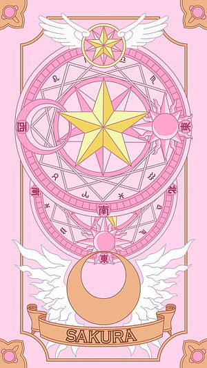 Cardcaptor Sakura Tarot Card Design with Celestial Star and Winged Moon Motif HD phone wallpaper