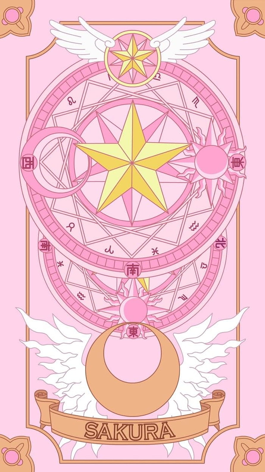 Cardcaptor Sakura Tarot Card Design with Celestial Star and Winged Moon Motif HD phone wallpaper