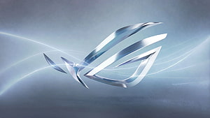 Asus ROG Republic of Gamers Metallic Logo with Light Trails on Blue Background HD wallpaper
