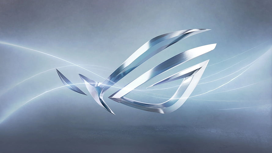 Asus ROG Republic of Gamers Metallic Logo with Light Trails on Blue Background HD wallpaper