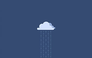Minimalist Cloud Computing Icon with Binary Code Rain on Dark Blue Background HD wallpaper