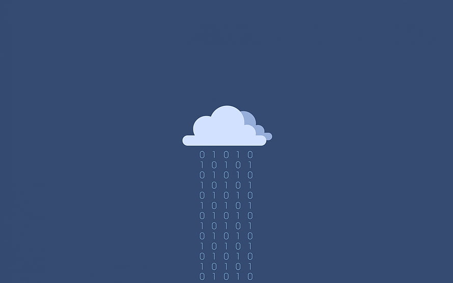 Minimalist Cloud Computing Icon with Binary Code Rain on Dark Blue Background HD wallpaper
