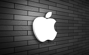 Apple 3D Logo on Dark Gray Brick Wall Minimalist Branding Design HD wallpaper