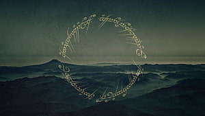 Lord of the Rings Elvish Script Circle Over Misty Mountain Landscape HD wallpaper