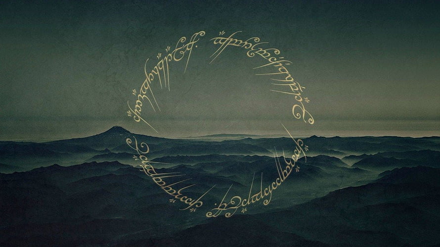 Lord of the Rings Elvish Script Circle Over Misty Mountain Landscape HD wallpaper