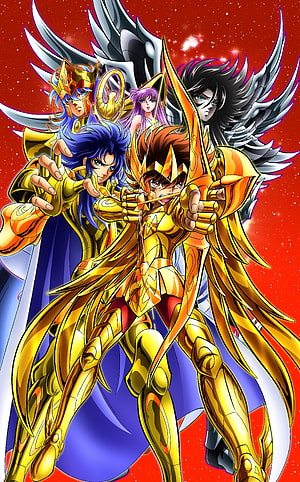 Saint Seiya Gold Saints in Full Armor with Sagittarius Bow and Wings HD phone wallpaper