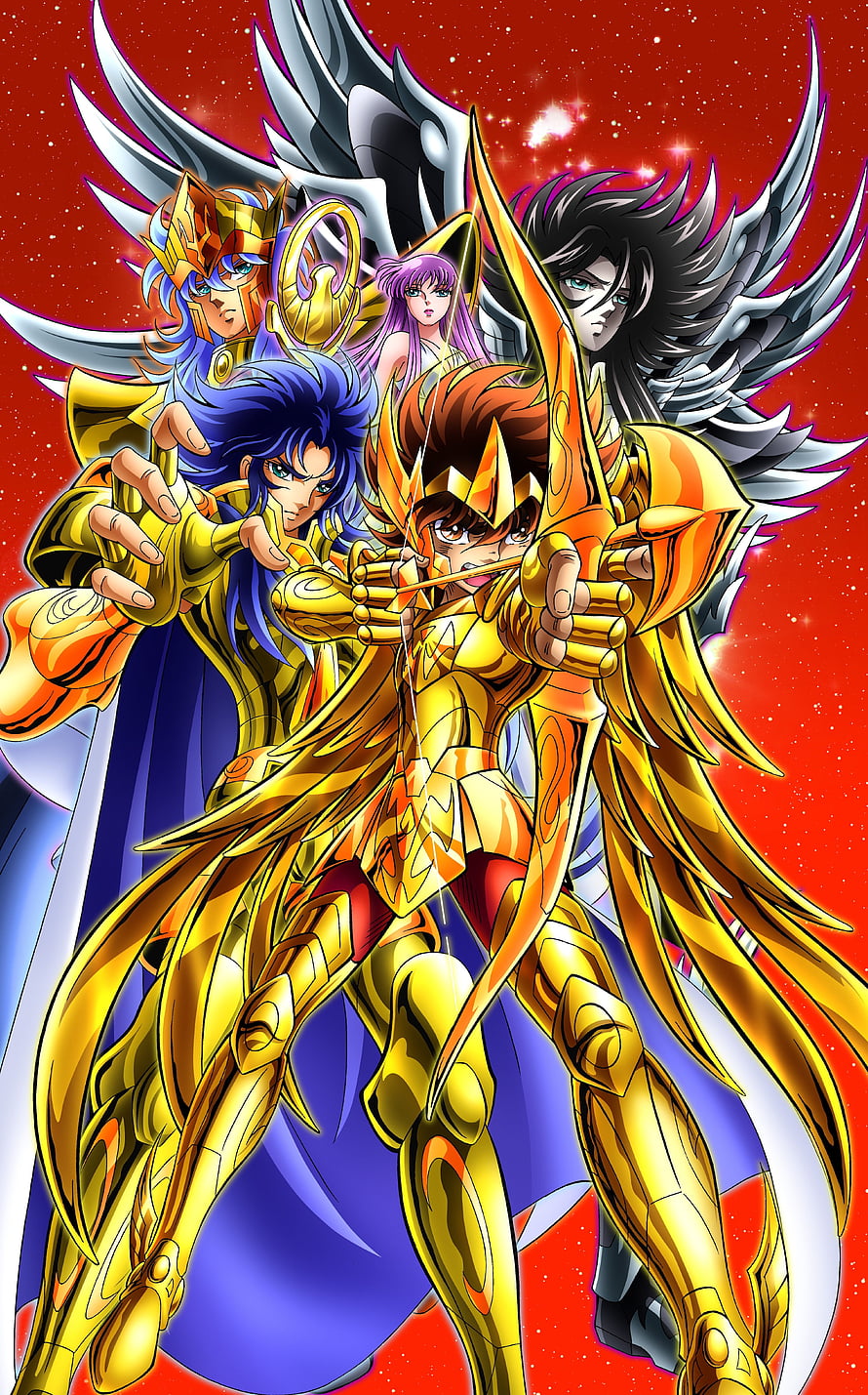Saint Seiya Gold Saints in Full Armor with Sagittarius Bow and Wings HD phone wallpaper