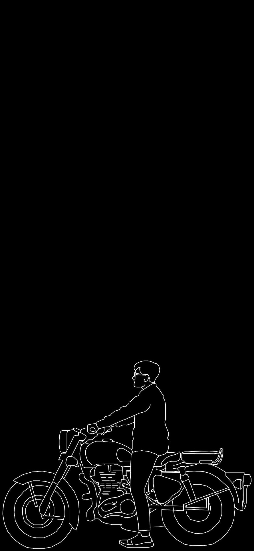 Minimalist Line Art of a Man Riding a Royal Enfield Bullet Motorcycle on Black Background, Bullet With Guy, electric blue, amoled, art, black, dark, royal Enfield, man HD phone wallpaper