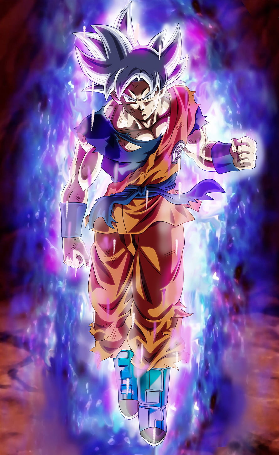 Goku Ultra Instinct Anime Character with Silver Hair and Tattered Orange Gi HD phone wallpaper
