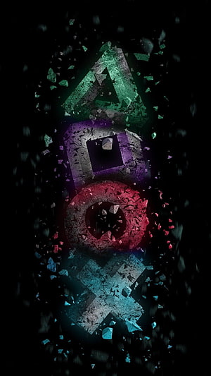 PlayStation Logo Shattering Into Fragments Against a Dark Background HD phone wallpaper