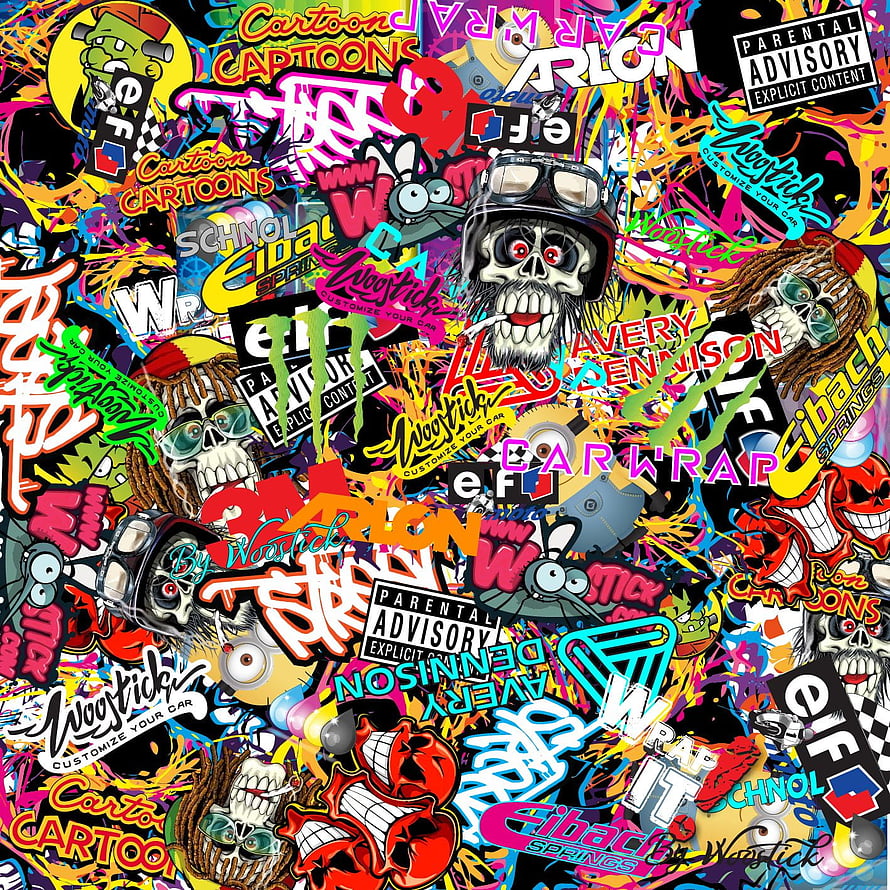 Vibrant graffiti art featuring skulls, cartoon characters, and colorful street style text HD phone wallpaper