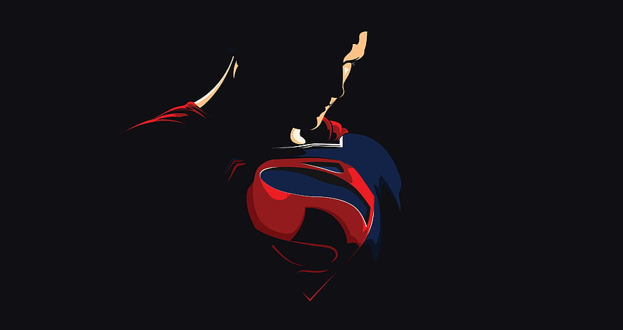 Minimalist Superman Portrait in Dark Negative Space with Red Cape and Blue Suit, Superman, justice league, minimal and dark, dc comics HD wallpaper