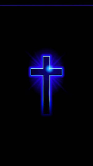 Glowing Blue Neon Cross On Black Background HD phone wallpaper