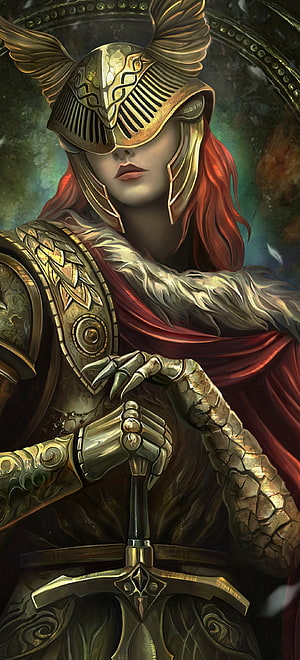 Elden Ring Female Knight in Ornate Golden Armor and Winged Helmet HD phone wallpaper