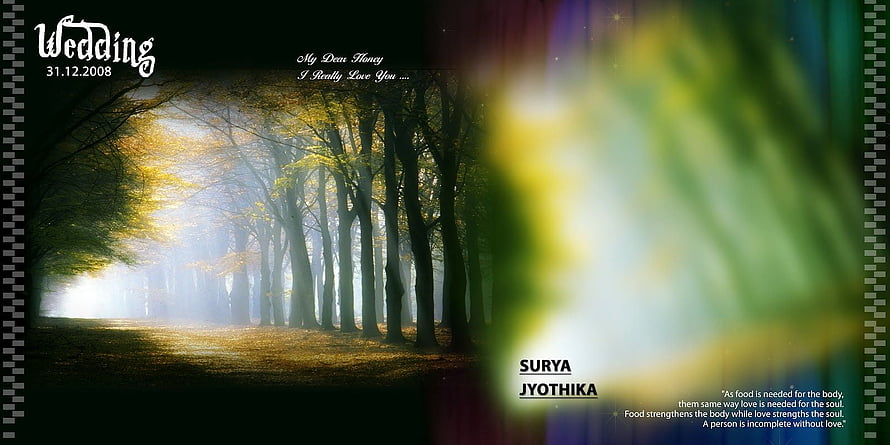 Romantic Wedding Album Template with Misty Forest Path and Autumn Light HD wallpaper