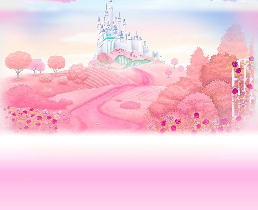 Dreamy Pink Fantasy Landscape With White Castle And Rose Garden HD wallpaper