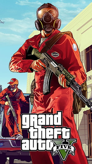 Trevor Philips in Red Hazmat Suit Holding Rifle in Grand Theft Auto V Comic Art HD phone wallpaper