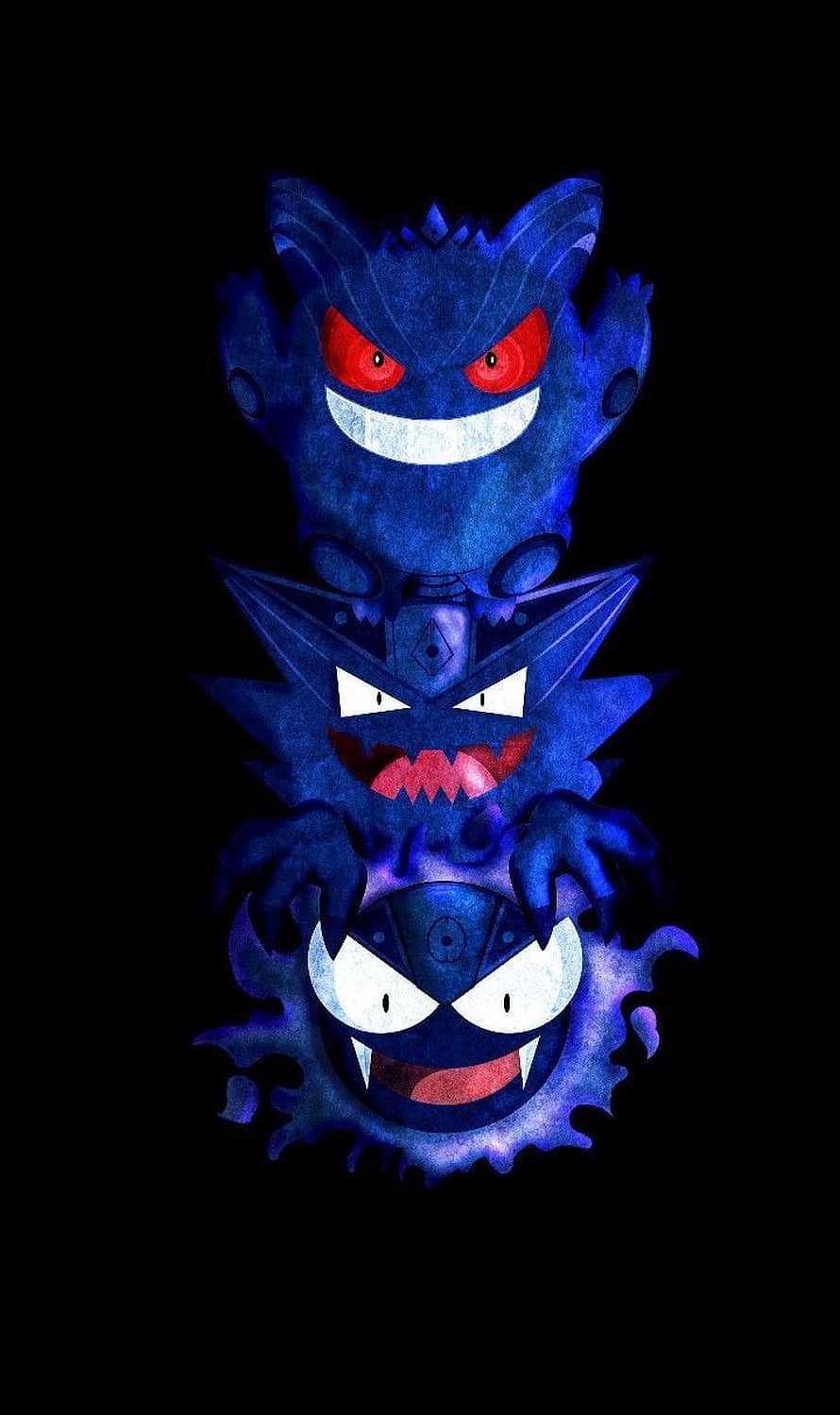 Gastly, Haunter, and Gengar Evolution Lineup in Dark Blue Ghost Type Artwork HD phone wallpaper